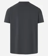 Remera negra de corte regular, cuello redondo y manga corta. Estampa minimalista vertical con caracteres japoneses en el lateral izquierdo del pecho.