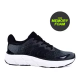 Championes deportivos grises con detalles en negro y suela blanca. Confeccionados con materiales ligeros y plantilla memory foam para mayor comodidad.