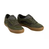 Zapatillas Vans Skate Rowley color verde oliva con detalles en negro y suela marrón.