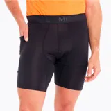 Short de compresión negro con paneles de malla y bolsillo lateral.