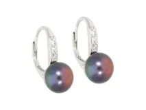 Aros colgantes de plata con perla negra y circonias.