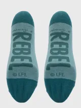Calcetines celestes con puño azul, diseño de la Alianza Rebelde y la Princesa Leia de Star Wars.