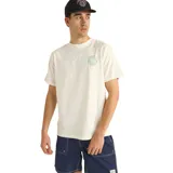 Remera blanca de algodón con cuello redondo y estampado pequeño en el pecho con diseño de mandala en color verde agua.