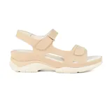 Sandalias negras con plataforma blanca y ajuste con velcro.
