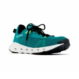 Championes Columbia Drainmaker XTR color verde azulado con detalles en negro y amarillo. Capellada de malla de secado rápido, entresuela ligera con puertos de drenaje y suela de goma con micro ranuras para mayor tracción.