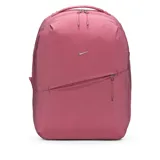 Mochila Nike Aura unisex color rosado, con logo plateado y bolsillo frontal con cierre.