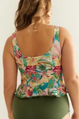 Top de bikini con estampado floral, nudo regulable en el escote y bolsillo interno para copa removible.