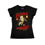 Remera negra entallada con estampado de Saul Goodman, personaje de la serie Better Call Saul.