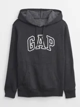 Canguro verde esmeralda con capucha y logo GAP estampado en blanco.