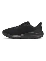 Championes de running Under Armour Charged Pursuit 4, color negro con logo blanco y suela blanca.