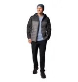 Campera Columbia con capucha, color verde oliva en la parte superior y gris claro en la parte inferior. Cuenta con cierre frontal, bolsillos laterales con cierre y logo de la marca en el pecho.