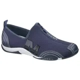 Zapatillas Merrell sin cordones, color azul marino, con capellada de malla, logo de la marca en el lateral y suela blanca.