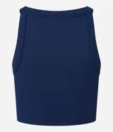 Blusa sin mangas color marrón, confeccionada en tejido rib con textura. Presenta cuello halter que resalta los hombros.