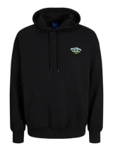 Hoodie negro con capucha y manga larga, de fit holgado y tejido loop back.