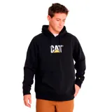 Buzo canguro negro de frisa con capucha ajustable con cordones y bolsillo frontal. Logotipo CAT bordado en el pecho.