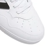 Championes de media caña Adidas Hoops 4.0 Mid, color blanco con detalles en negro, con las tres tiras características de la marca en los laterales.