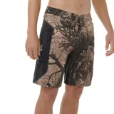 Short de baño Rip Curl Mirage Search con estampado de camuflaje en tonos marrones y negros. Panel lateral negro con logo Rip Curl en blanco.