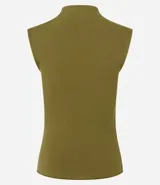 Blusa sin mangas en viscosa color blanco, con cuello alto y textura acanalada.