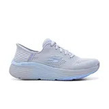 Championes deportivos Skechers Slip-ins Max Cushioning Elite 2.0, color gris con detalles en celeste. Con tecnología Skechers Air Cooled Memory Foam, suela Max Cushioning y entresuela Natural Rocker.