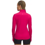 Remera deportiva manga larga fucsia con cierre medio en el cuello y orificios para los pulgares.