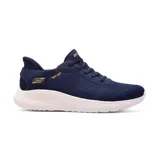 Championes Skechers Hands Free Slip-Ins: BOBS Sport Squad Chaos - Current Muse, color azul marino con suela blanca. Capellada de malla técnica con cordones elásticos, plantilla Skechers Memory Foam y Heel Pillow.