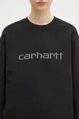 Buzo negro de Carhartt WIP, de corte holgado, con cuello redondo y logo de la marca bordado en el frente con strass plateados.