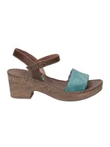 Sandalias de cuero marrón con plataforma de 6 cm y capellada color naranja tejida.