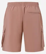 Bermuda masculina de poliéster, corte baggy, con cintura elástica ajustable con cordón y bolsillos cargo con cierre de cremallera.