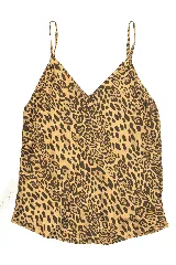 Top de seda con estampado de leopardo, escote en V y tirantes finos ajustables.