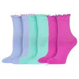 Pack de 3 medias de caña corta en colores lilas, verde y fucsia, con detalle de volado en la parte superior.