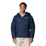 Campera puffer azul marino para hombre, marca Columbia, modelo Powder Lite II. Con capucha ajustable, cierre frontal con cremallera, bolsillos laterales con cremallera y logo de la marca bordado en el pecho. Cuenta con tecnología termorreflectiva Omni-Heat™ y aislamiento Thermarator™.