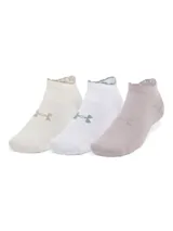 Medias grises de corte bajo con rayas rosas en el tobillo y en la puntera, con logo de Under Armour en el empeine.
