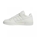 Zapatillas Adidas Forum Low CL blancas de cuero, con detalles perforados en la puntera y laterales, y logo de Adidas en la lengüeta y el talón.