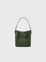 Bolso tipo hobo Longchamp modelo 3D M, color verde oliva, confeccionado en cuero granulado.