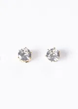 Par de caravanas doradas con strass y tapón de acero quirúrgico hipoalergénico.