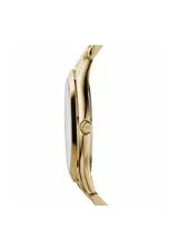 Reloj Michael Kors modelo Slim Runway, con caja y correa de acero inoxidable color dorado.