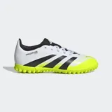 Championes de fútbol Adidas Predator Club, color blanco con detalles en negro y amarillo flúor.