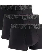 Pack de tres boxers negros Under Armour con cintura elástica gris con el logo de la marca.
