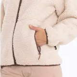 Campera polar color crema con cierre frontal y cuello alto.