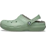 Zuecos Crocs Classic Lined color beige con forro interno de felpa rosada.