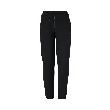Pantalón de jogging negro de tejido fleece suave y cálido, con cintura elástica ajustable con cordón y logo de la marca bordado en la pierna izquierda.