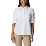 Camisa blanca de manga larga para mujer, marca Columbia, modelo Silver Ridge 3.0. Confeccionada con tejido de secado rápido Omni-Wick™ y protección solar Omni-Shade™ UPF 50. Cuenta con ventilación, mangas enrollables con lengüetas y bolsillos en el pecho.