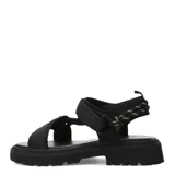 Sandalias negras con suela track y tiras de ajuste con velcro.