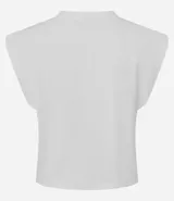 Blusa sin mangas, color blanco, confeccionada en tejido rib de algodón, con cuello redondo y hombreras marcadas.