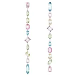 Pendientes extralargos con diseño asimétrico, adornados con cristales facetados en diversas formas y colores vibrantes, bañados en rodio.
