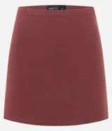 Short pollera básico de algodón con elastano, color marrón, con cintura elástica y corte ajustado.