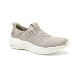 Championes deportivos Skechers Slip-Ins BOBS Sport Infinity, color beige, sin cordones, con capellada de tejido knit guateado, plantilla Memory Foam y amortiguación Vapor Foam.