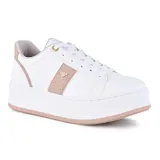 Championes blancos con detalles en color nude, de plataforma y cordones.