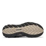 Bota de trekking Columbia Strata Trail Mid WP para hombre, color gris con detalles en azul y beige. Confeccionada con materiales impermeables y transpirables Omni-Tech™, empeine de malla y ante con refuerzos de cuero sintético, lengüeta reforzada, mediasuela Techlite™ y suela de caucho Omni-Grip™.