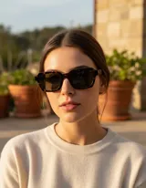 Lentes de sol unisex Adisa modelo Tigris Olive, con armazón cuadrado color carey y lentes polarizadas color gris oscuro.